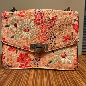 Mango Floral Shoulder Bag in Pink with embroidered flower print